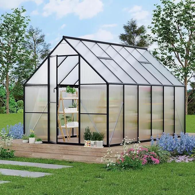 Greenhouse 6x9 FT Aluminum-Framed Heavy Duty Polycarbonate with Quick Setup Structure and Roof Vent Large Enhanced Outdoors Green House Kit by GreenHaven Gardens