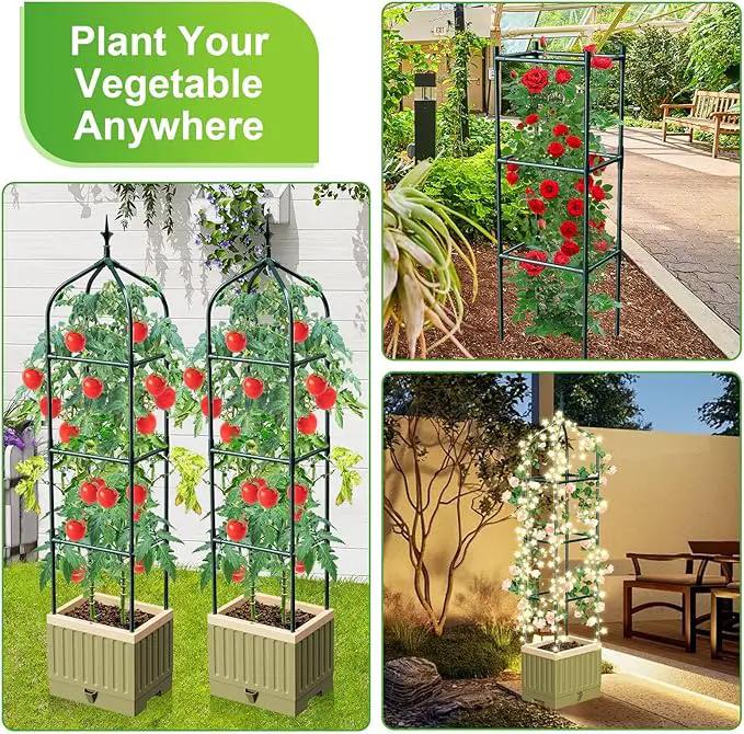 Raised Garden Bed Planter Box with Trellis, 71" Self-Watering Tomato Planter with Wheels for Climbing Vegetable and Plants, Tomato Cage Planters for Indoor Outdoor Patio Greenhouse Gardening (1Pack) by GreenHaven Gardens