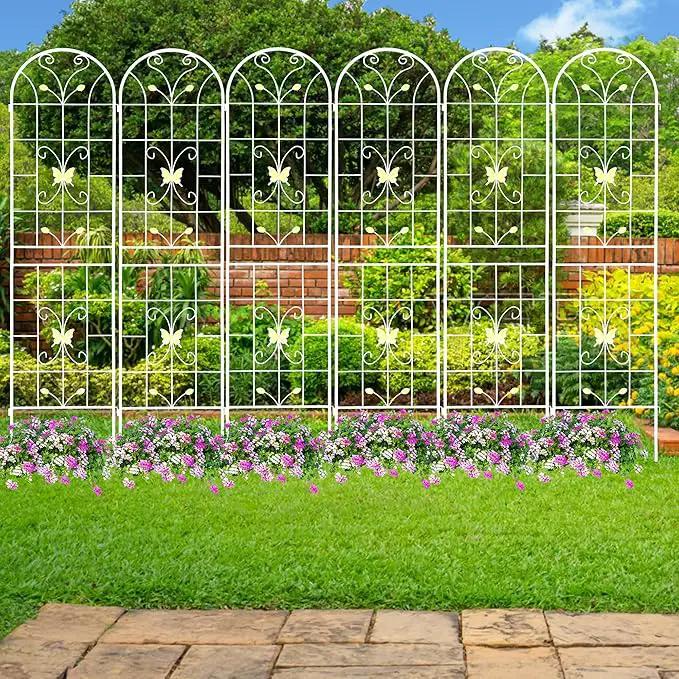 4 Pack Metal Garden Trellis 86.7" White Fence Rustproof Garden Trellis for Climbing Plants Support Roses Flower Outdoor Lawn, Cream White by GreenHaven Gardens