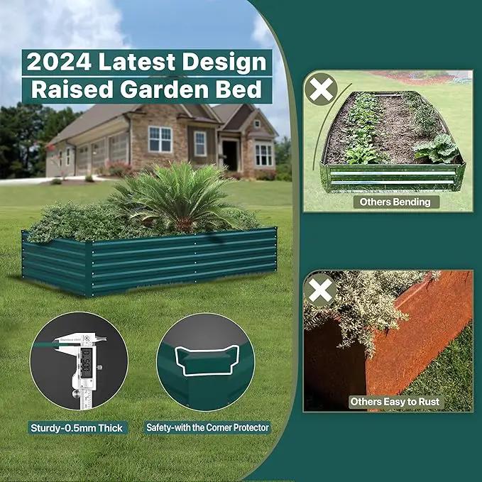 Raised Garden Bed 8×4×1.5FT, Galvanized Raised Garden Beds Outdoor for Vegetables Flowers Herbs, Steel Large Deep Root Planter Box, Tall Raised Garden Bed Kit with 3ftx30ft Weed Barrier Fabric, Green by GreenHaven Gardens