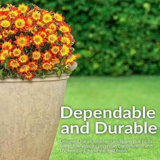 Sunnydaze 24-Inch Anjelica Large Plastic Pot for Plants - Outdoor Polyresin Round Planter with Drillable Drainage Holes - Beige by GreenHaven Gardens