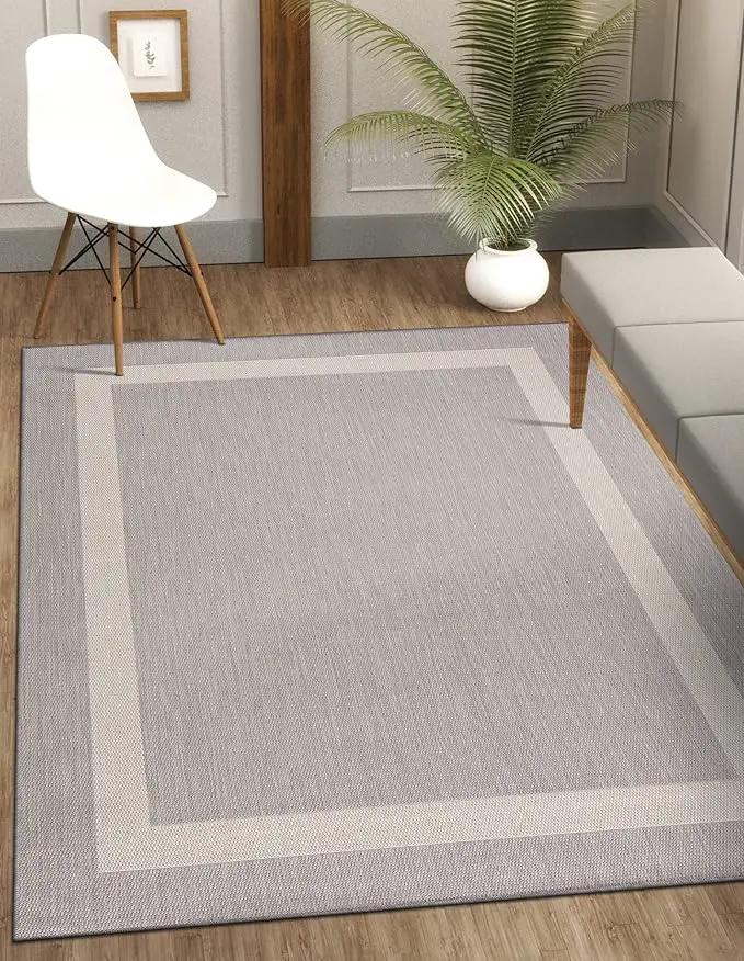 CAMILSON Outdoor Rug 9x12,Large Modern Outside Rugs for Patios Porches Waterproof Durable Washable Non-Shedding, Easy-to-Clean Indoor Outdoor Area Carpet (9 x 12, Bordered - Gray/White) by GreenHaven Gardens