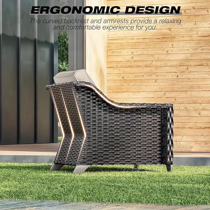 Joyside Wicker Patio Furniture Sets, 5 Pieces Upgraded Large Size Outdoor Furniture with Patio Dining Chairs, 3-Seat Sofa and Outdoor Ottoman, Thick Cushions, Wide Armrest by GreenHaven Gardens