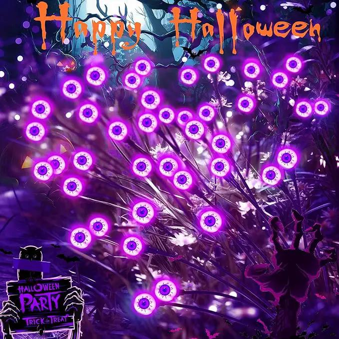 4 Pack Solar Purple LED Eyeball Halloween Outdoor Lights - Waterproof, Swaying Fairy Lights for Pathway, Yard & Garden Decorations by GreenHaven Gardens