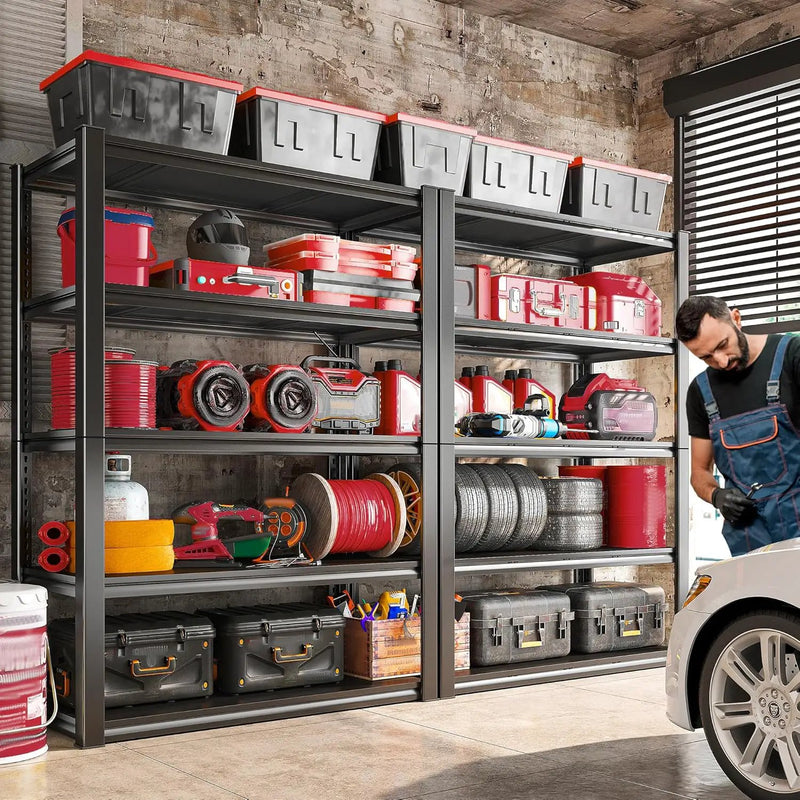 Raybee Storage Shelves 2000LBS Garage Shelving Heavy Duty, 5-Tier Adjustable Garage Shelves, Metal Shelving for Garage, Basement, Warehouse, Pantry, 72" H x 31.5" W x 16.5" D, Black by GreenHaven Gardens