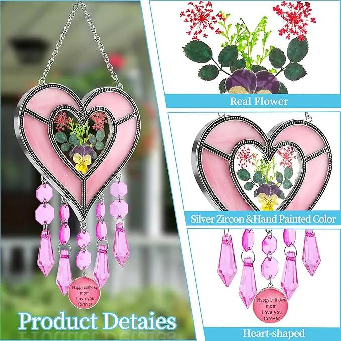 Mom's Birthday Gift Cool Pink Glass Heart Sun Catcher by GreenHaven Gardens