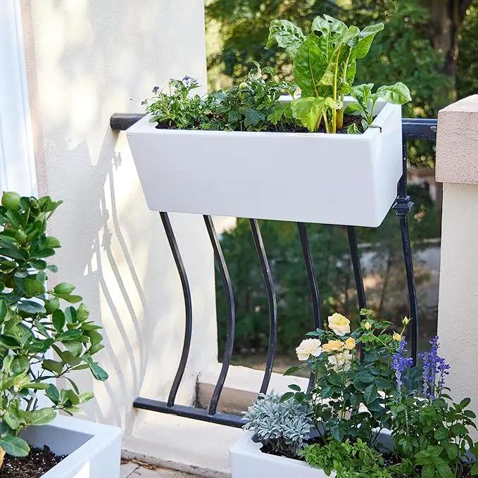 Glowpear Self Watering Railing Planter Box - 23.6", White - UV Stable, Scalable Plant Pot with Water Gauge, Indoor Outdoor for Vegetables, Flowers, Herbs, and Succulents by GreenHaven Gardens