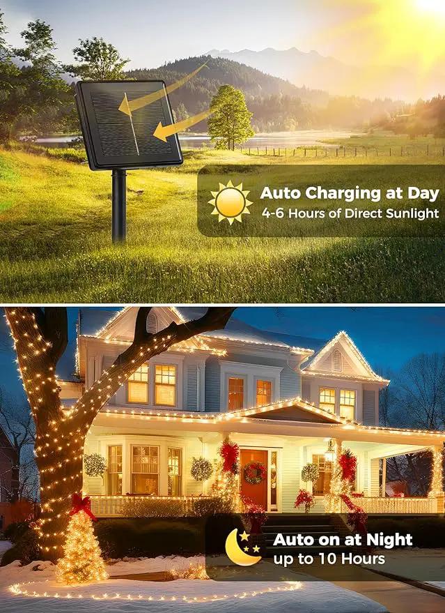 2-Pack 480LED 170FT Total Solar Outdoor Lights IP65 Waterproof Solar Powered Lights with 8 Lighting Modes for Party Garden Yard Home Holiday Tree Decoration Lighting, Warm White by GreenHaven Gardens