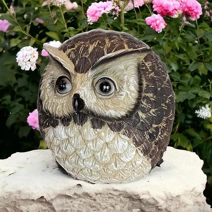 Stocky Owl Garden Decor Holds a Hidden Key Outside - Secret Magnetic Panel Key Hider by GreenHaven Gardens