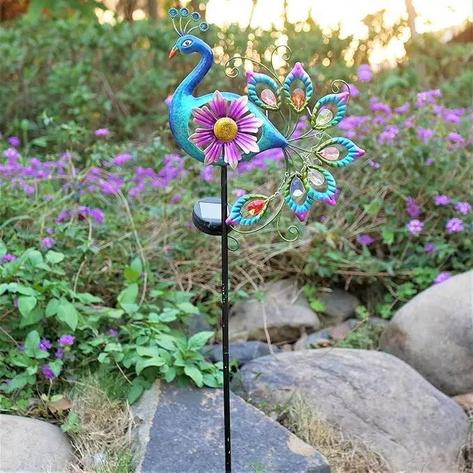 Solar Peacock Statue, Garden Metal Stake Lights Yard Decorations Outdoor,Perfect Peacock Gifts for Women, Ornaments,Mothers Day Ideal Gifts（Solar Peacock Flower ） by GreenHaven Gardens
