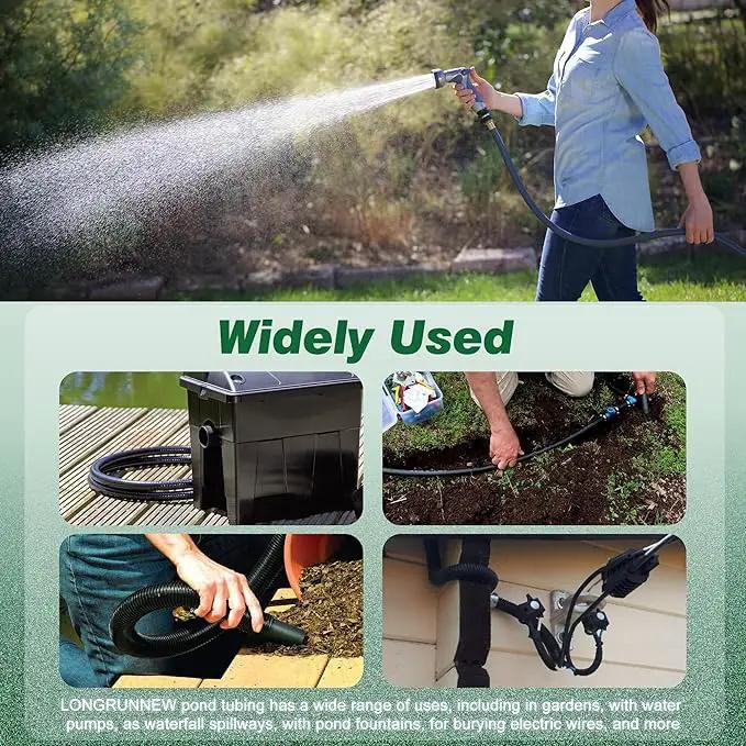 1" Dia. Corrugated Pond Tubing 1-Inch ID, 20.6 FT Length, Black PVC Kinkproof Strong Flex Tubing with Pipe Fittings, Aquarium, Pond Waterfall, Garden Pond Pump Drainage Tube by GreenHaven Gardens