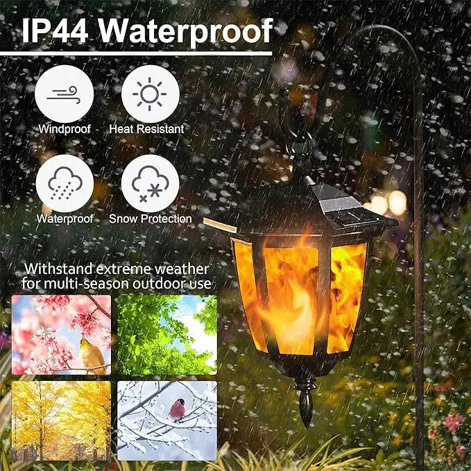 Dynaming 2 Pack Solar Flame Hanging Lights Outdoor, Solar Flickering Flame LED Garden Lanterns with 2 x 38 Inch Shepherd Hooks, Landscape Lighting Waterproof for Lawn Patio Yard Pathway Driveway by GreenHaven Gardens