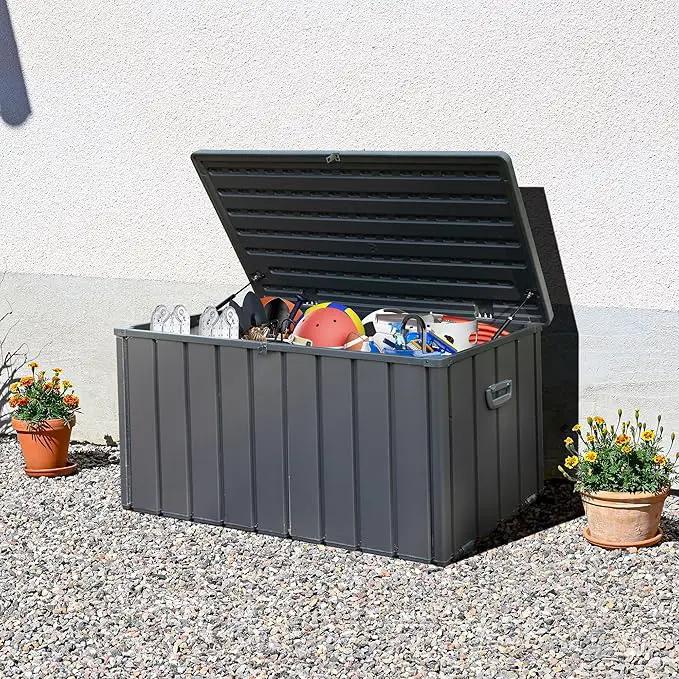 Domi Outdoor Deck Box 100 Gallon, Waterproof Lockable Steel Outdoor Storage Container with Resin Lid for Outside Cushions, Garden Tools and Pools Equipment (Gray) by GreenHaven Gardens