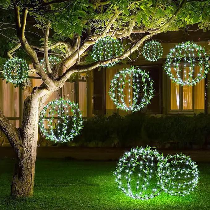 Flacchi Hanging Iron Sphere Lights with Artificial Greenery – 12Inch 120 LED Waterproof Outdoor/Indoor Decor Ball Light with Timer & 8 Modes – 2 Pack for Garden, Christmas, Weddings (Cool White) by GreenHaven Gardens