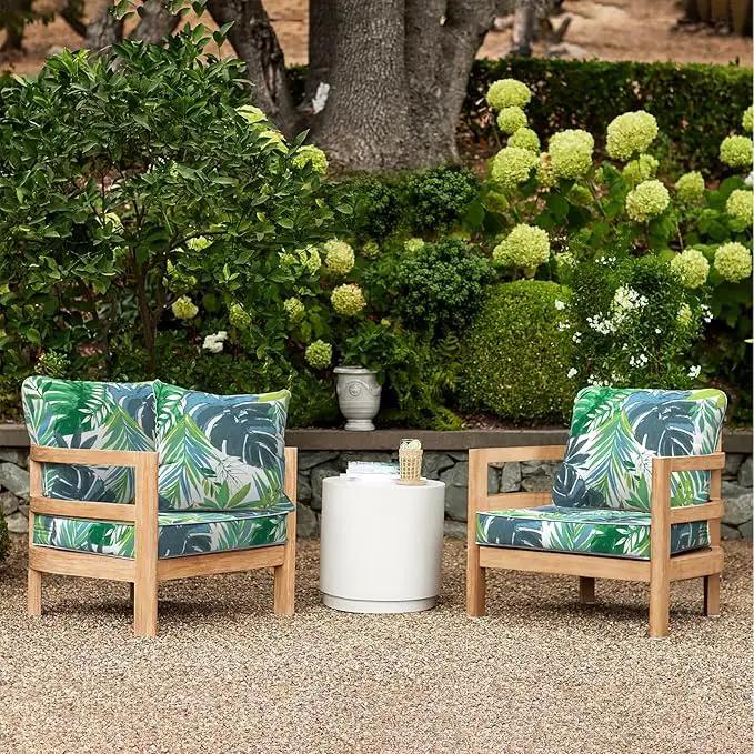 LVTXIII Outdoor Deep Seat Cushion Patio Seat and Back Cushion Set Seasonal Chair Cushion with Removable Cover and Adjustable Buckle for Home and Garden, 24"x24"x4", Islamorada Blue Green by GreenHaven Gardens