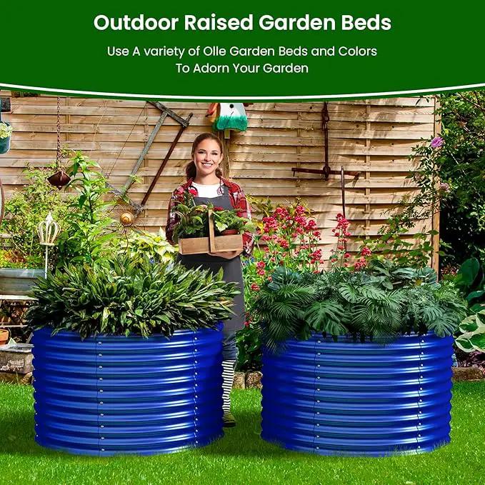 Olle 32" Tall, Galvanized Raised Garden Bed for Flower Round Galvanized Planter Raised Bed Metal Raised Planter Bed, Urban Vegetable Garden Planters, Cobalt Blue by GreenHaven Gardens