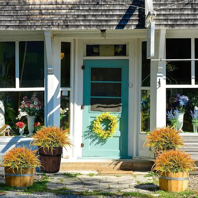 Ouddy Decor 16 Bundles Artificial Fall Plants Outdoor Fake Grass Stems UV Resistant Faux Plastic Plants Shrubs for Autumn Home Garden Pathway Farmhouse Front Porch Harvest Thanksgiving Decor, Orange by GreenHaven Gardens