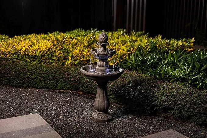 Outdoor Water Fountain –42.2 in. Tall Large Floor-Standing Outside Fountains with 3 Tier Elegant Waterfall Feature for Garden, Yard, Patio, Home Decor (Grey) by GreenHaven Gardens