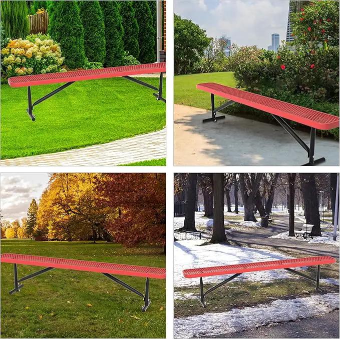 48" L Outdoor Steel Flat Bench, Heavy Duty Metal Park Bench for Outside, Expanded Metal, Commercial Benches Mesh Bench for Shopping Mall, Store, Lawn, Park, Patio, Deck, Garden (Red, 8FT) by GreenHaven Gardens