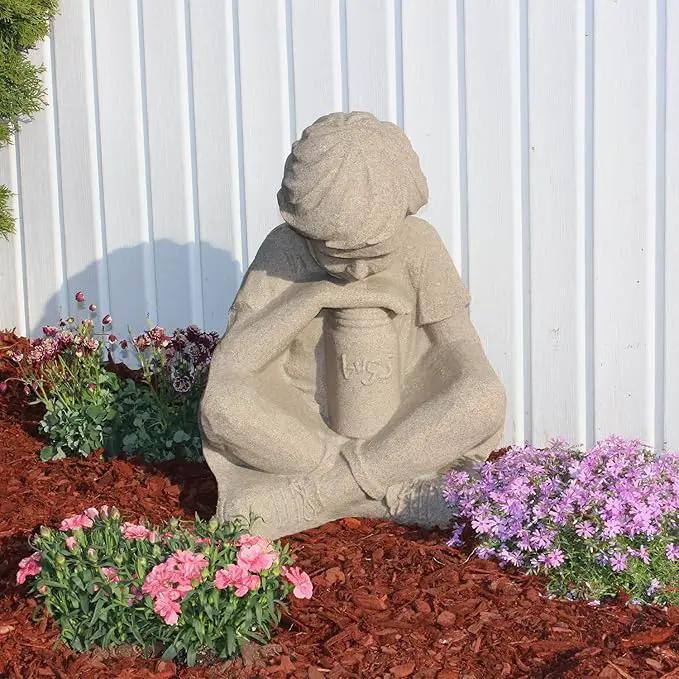 EMSCO Group Nature Boy Statue – Natural Sandstone Appearance – Made of Resin – Lightweight – 16” Height by GreenHaven Gardens