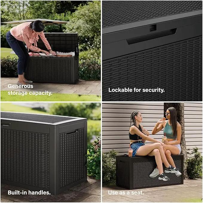 270 Gallon Outdoor Storage Box Patio Deck Box Waterproof, Resin Lockable Outside Large Storage Bin for Pool Cushion Furniture, Garden Tools UV-Resistant, Black by GreenHaven Gardens