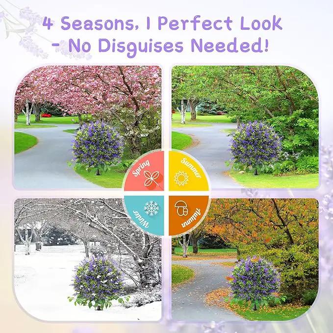 28" Artificial Boxwood Topiary Ball with Lavender, UV Resistant Topiary Tree Faux Boxwood Ball Shaped Porch Bushes with Ground Spike Artificial Bushes for Outdoors Front Door Decor Home Garden by GreenHaven Gardens