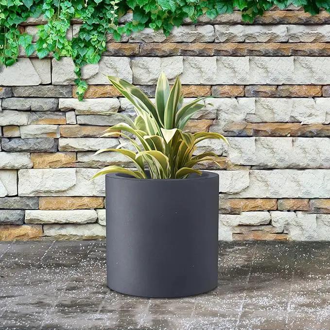 Kante 12.6" Dia Round Concrete Planter, Modern Style Large Cylindrical Plant Pot with Drainage Hole and Rubber Plug for Indoor Outdoor Patio, Charcoal by GreenHaven Gardens
