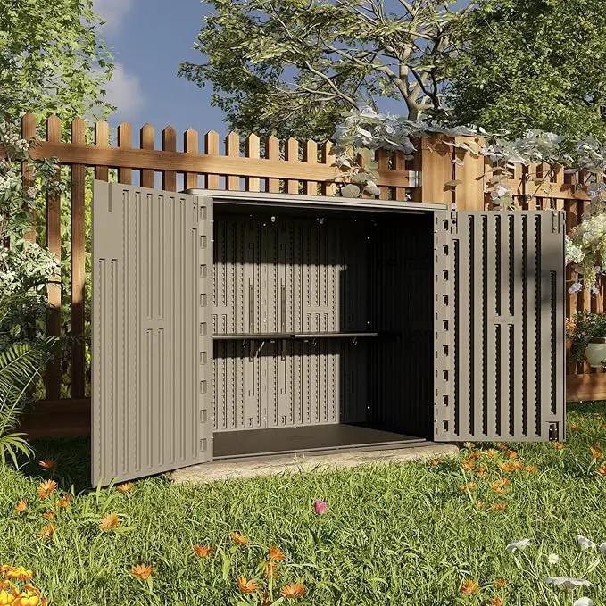 HOMSPARK 37 Cu.Ft Outdoor Storage Shed Weather Resistant, Multi Functional | Double-Wall Resin Storage Sheds & Outdoor Storage Box Waterproof for Backyard Garden Patio Lawn (Shallow Coffee) by GreenHaven Gardens