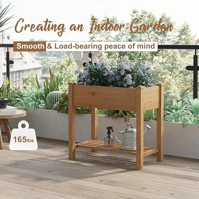 FILWH Raised Garden Bed with Legs Elevated Wooden Planter Box Stand Large Planter Stand Box for Fruits Vegetables Flowers with Divider with Bag - 34x18x30.5IN（Brown） by GreenHaven Gardens