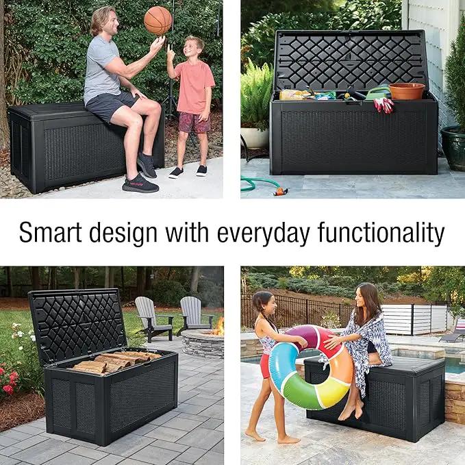Rubbermaid Extra Large Resin Outdoor Storage Deck Box (134 Gal), Weather Resistant, Black, Deck Organization for Home/Backyard/Pool Chemicals/Toys/Garden Tools/Porch/Patio Cushions by GreenHaven Gardens