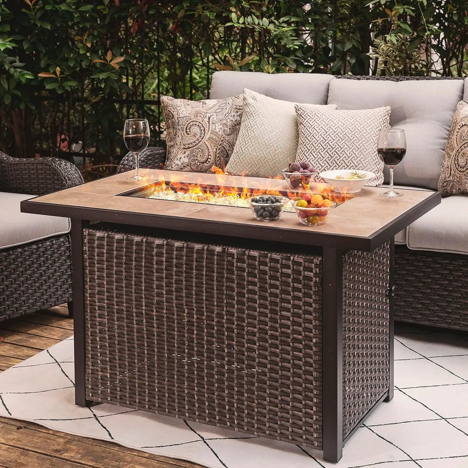 Nuu Garden Outdoor 43 Inch 50,000 BTU Propane Gas Fire Pit Table, Propnae Fire Pit with Ceramic Tabletop, Oxford Cover, Dark Brown and Coffee by GreenHaven Gardens