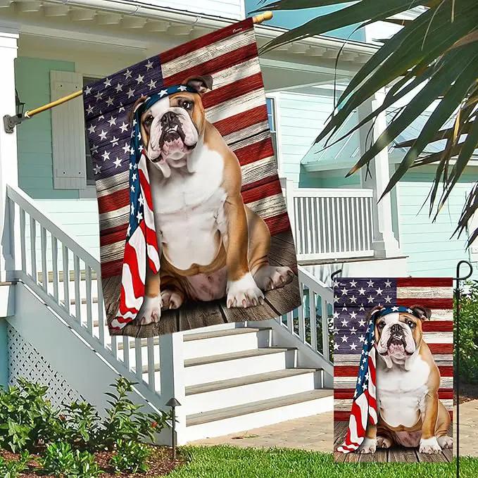 FLAGWIX English Bulldog House Flags, Dog Decor American Flag - 4th of July Decorations for Home, Yard, House Flag 30x40 - Patriotic Dog Decor, Double Sided, Heavy Duty Canvas Flag Indoor Outdoor by GreenHaven Gardens