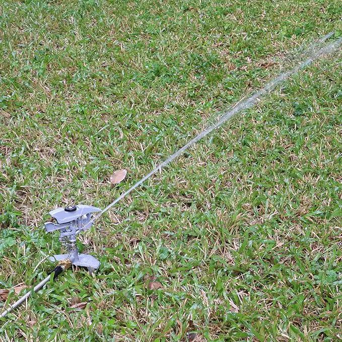 STYDDI Professional Heavy Duty Pulsating Sprinkler on Metal 3-Pronged Step Spike, Metal Pro Adjustable Circular Sprinkler for Large to Extra Large Yard, Areas, Lawn, Coverage up to 8500 Sq.FT by GreenHaven Gardens
