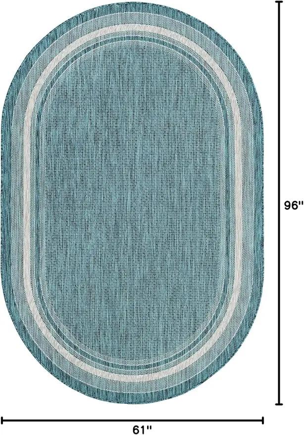 Unique Loom Outdoor Border Collection Area Rug - Soft Border (5' 1" x 8' Oval, Teal/ Ivory) by GreenHaven Gardens