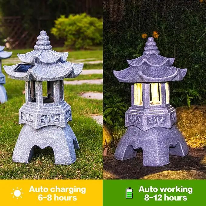 DIBIEECN Japanese Garden Decor Pagoda Garden Statue, Solar Patio Lights, Zen Landscape Lighting Garden Decor, Asian Outdoor Decor for Yard Backyard, Gifts for Women Mom by GreenHaven Gardens