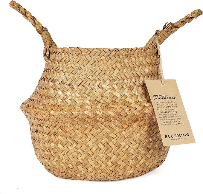 Basket Planter – Seagrass Plant Pot for Artificial Olive Tree, Decorative 6-7 Inch Indoor Wicker Pot with Handles (Original, Small) by GreenHaven Gardens