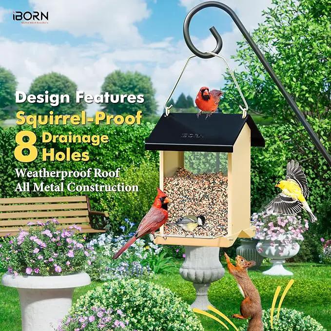 iBorn Bird Feeders for Outdoors,Bird House Feeder with Weatherproof Metal Roof & 8 Drain Holes,Fully Detachable Birdfeeder Design,Easy Clean & Refill,Chew-Proof PC Windows,1.5 Lbs Capacity,Black Roof by GreenHaven Gardens