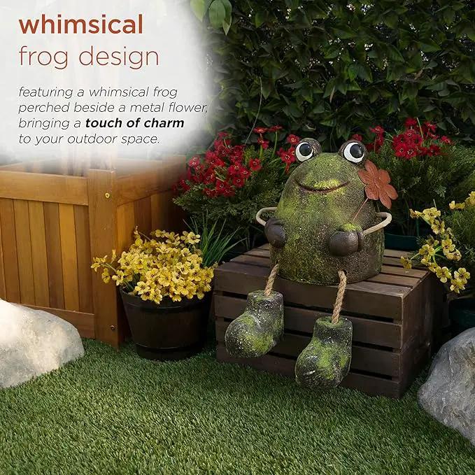 Alpine Corporation MCC834 Indoor/Outdoor Frog with Flower Garden Statue, Playful Frog Statue for Yard, 20" H, Green by GreenHaven Gardens