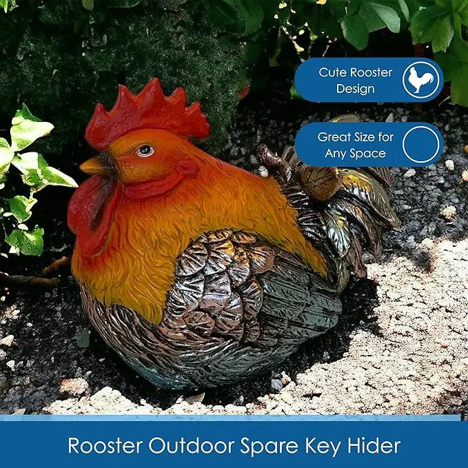 Rooster Garden Statue Quietly Holds a Hidden Key Outside for Your House or in Your Kitchen for Your Car by GreenHaven Gardens