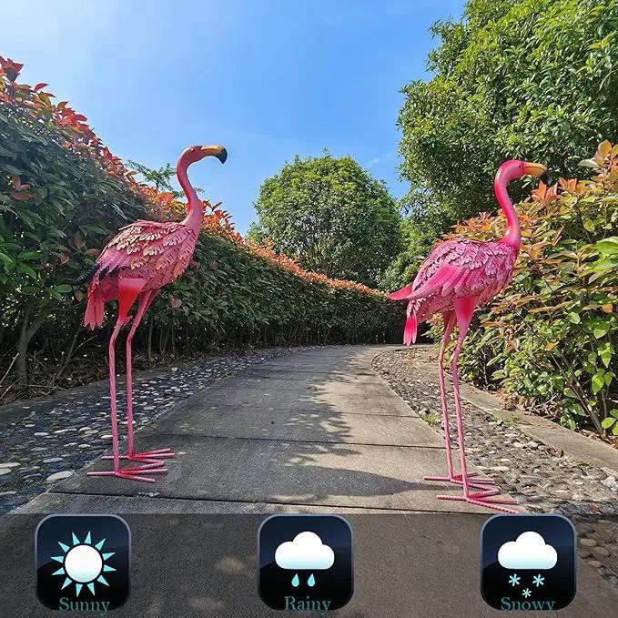 Garden Statues Flamingo Sculptures Metal Yard Art, Pink Bird Art Outdoor Backyard Decor Patio Lawn Porch Ornament Flamingo Yard Decoration (Red with Gold) by GreenHaven Gardens