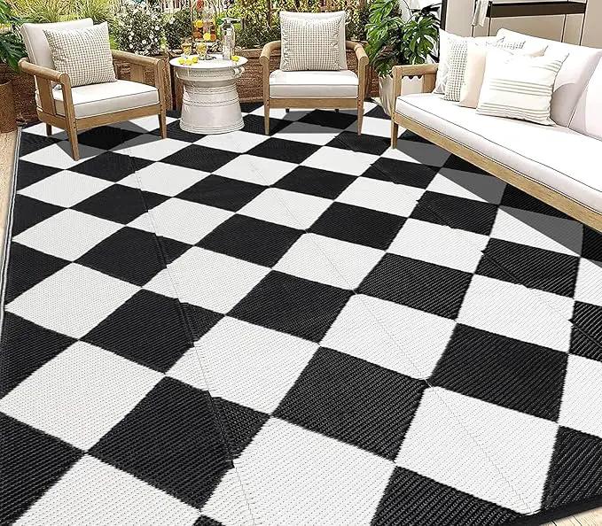 HEBE Outdoor Rug Waterproof 9x12, Reversible Plastic Straw Rug RV Camping Rug, Indoor Outdoor Patio Mat Clearance, Outside Carpet for Porch,Deck,Camper,Balcony,Backyard,Picnic by GreenHaven Gardens