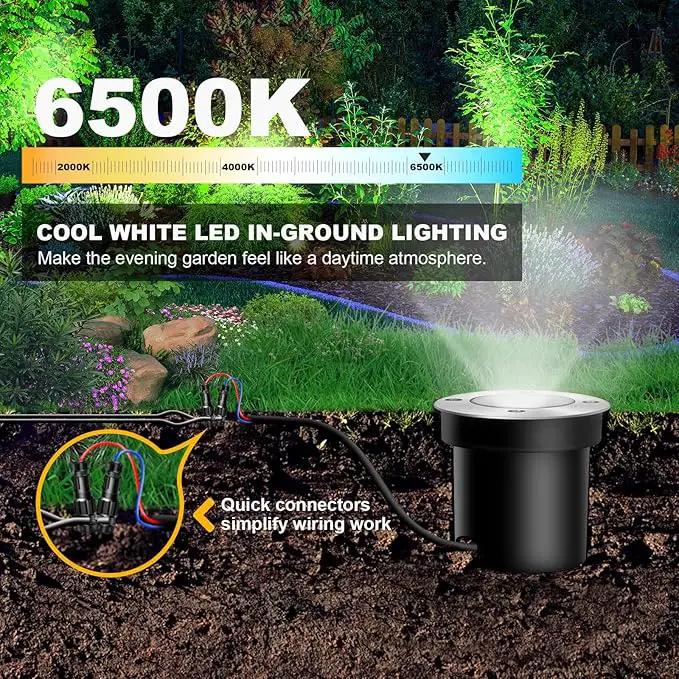 4Pack Low Voltage Landscape Lights with Connectors - 12-24V LED In-Ground Lights IP67 Waterproof Garden Lighting for Yard, Pathway, Driveway, Deck (Cool White) by GreenHaven Gardens
