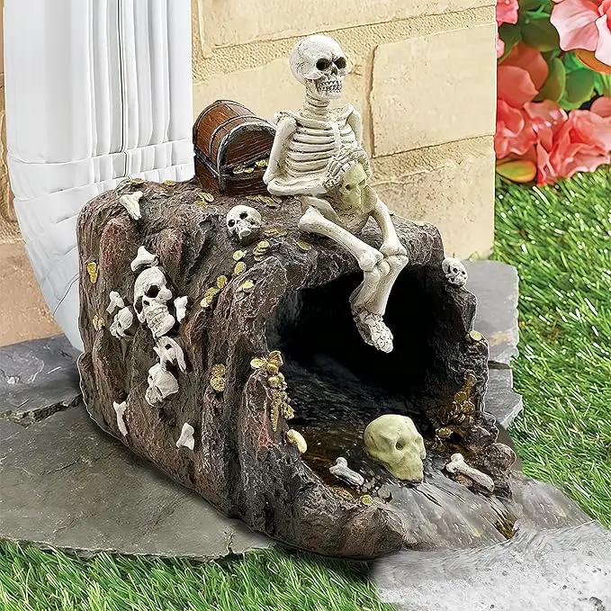 Luminous Skeleton Sculpture Gutter Downspout Extender,Garden Statue Ornament,Decor Downspout Diverter,Perfect Rain Diverter for 3"x4" Downspouts, Eco-Friendly Resin,Perfect Outdoor Decor Gift by GreenHaven Gardens