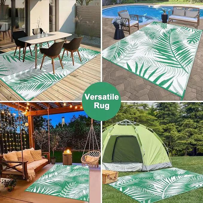 Outdoor Rug 8'x10' Waterproof for Patios Clearance, Reversible Outdoor Plastic Straw Rug Camping Carpet, Outside Floor Mats Large Area Rugs for RV,Patio,Deck,Porch, Beach,Balcony,Green&White by GreenHaven Gardens