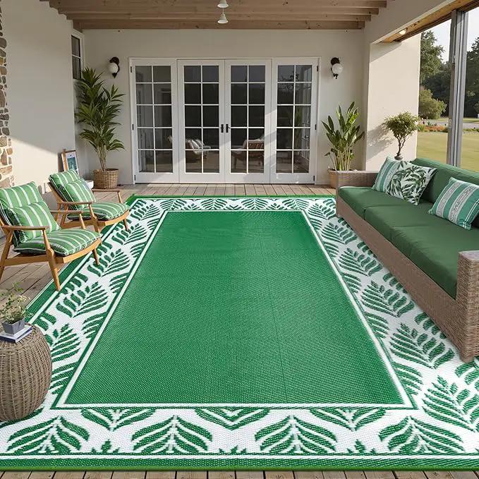 Outdoor Plastic Rug 6'x9' Waterproof Camping Carpet Outside Area Rug Reversible Green Rugs for RV Deck Entryance Porch Picnic Balcony Beach by GreenHaven Gardens