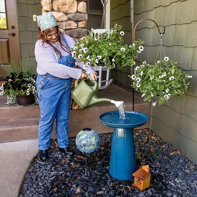Sunnydaze Gleeful Garden Metal Bird Bath for Outdoors - Large Decorative Iron Birdbath - 23-Inch - Blue Glaze by GreenHaven Gardens