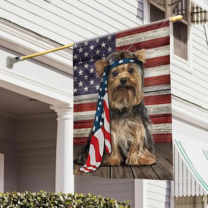 Patriot American Dog Flags - Charming Yorkshire Terrier Dog Double Sided Flag - 4th Of July Decorations for Home, Outside, House Flag 30x40 Heavy Duty Canvas, Decorative Indoor Outdoor Flag by GreenHaven Gardens