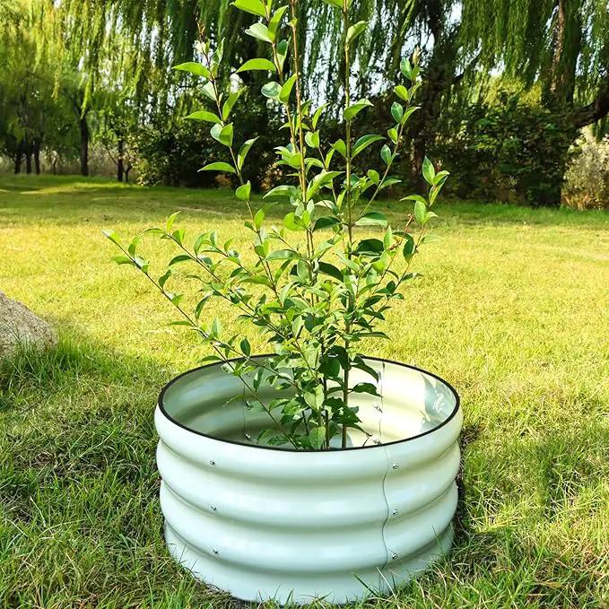 SnugNiture 2x2x1ft Round Galvanized Raised Garden Bed Kit Outdoor, Metal Planter Box for Planting Plants Vegetables, White by GreenHaven Gardens