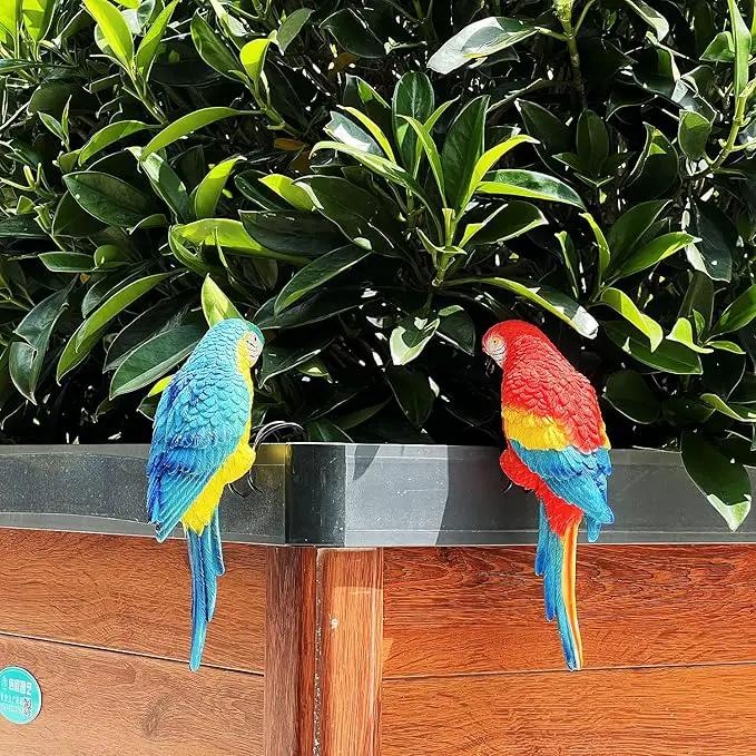 Realistic Parrot Sculpture Resin Hanging Parrots Garden Statues Lifelike Bird Figurines Landscape Ornament Patio Yard Lawn Figurine Tree Decor, Outdoor Garden Wall Statues (Blue) by GreenHaven Gardens