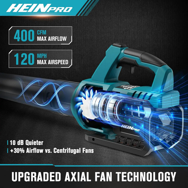 HEINRPO Cordless Leaf Blower Compatible with Makita 18V Battery (Bare Tool) 400CFM Electric Leaf Blower Cordless, Variable Speed, Turbo Mode, Handheld Battery Powered Leaf blowers for Lawn Care by GreenHaven Gardens